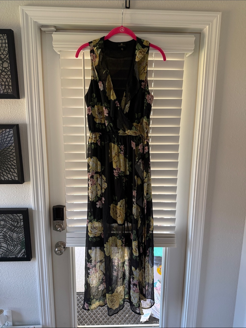 Disney Black Maxi Dress with Yellow and Pink Floral Print